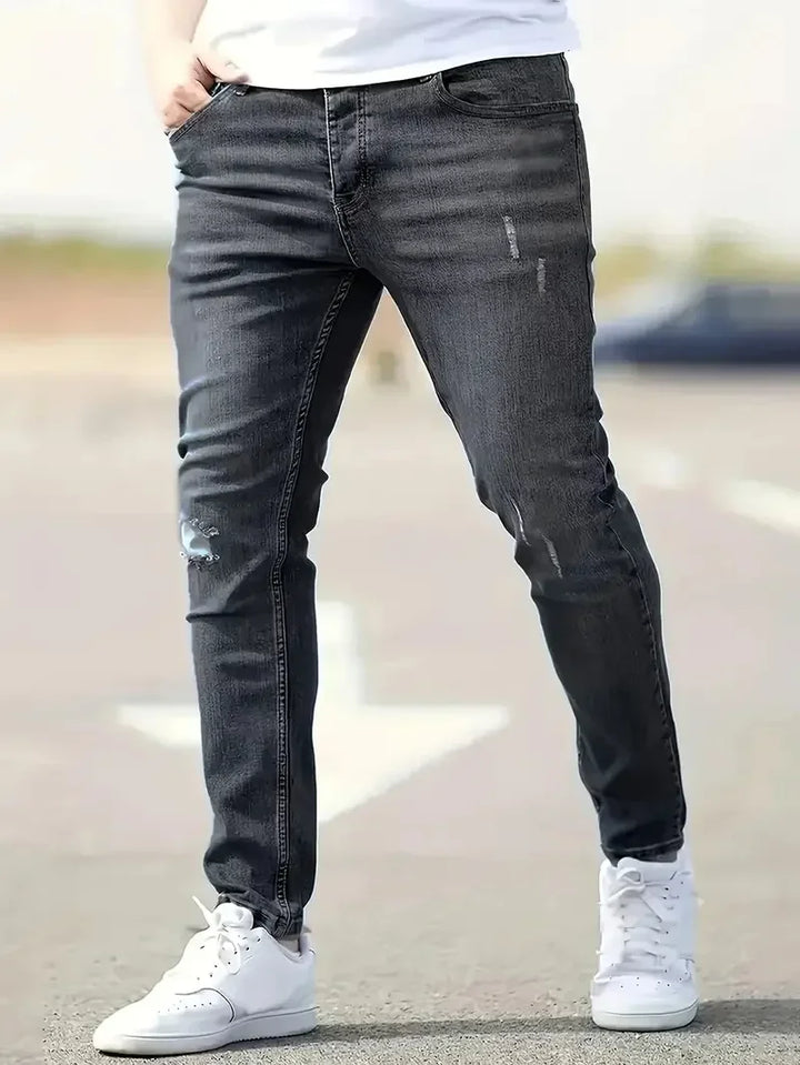 Herren Jeans Slim Fit | Elastische Stretch Röhrenjeans mit Reißverschluss in Blau & Schwarz