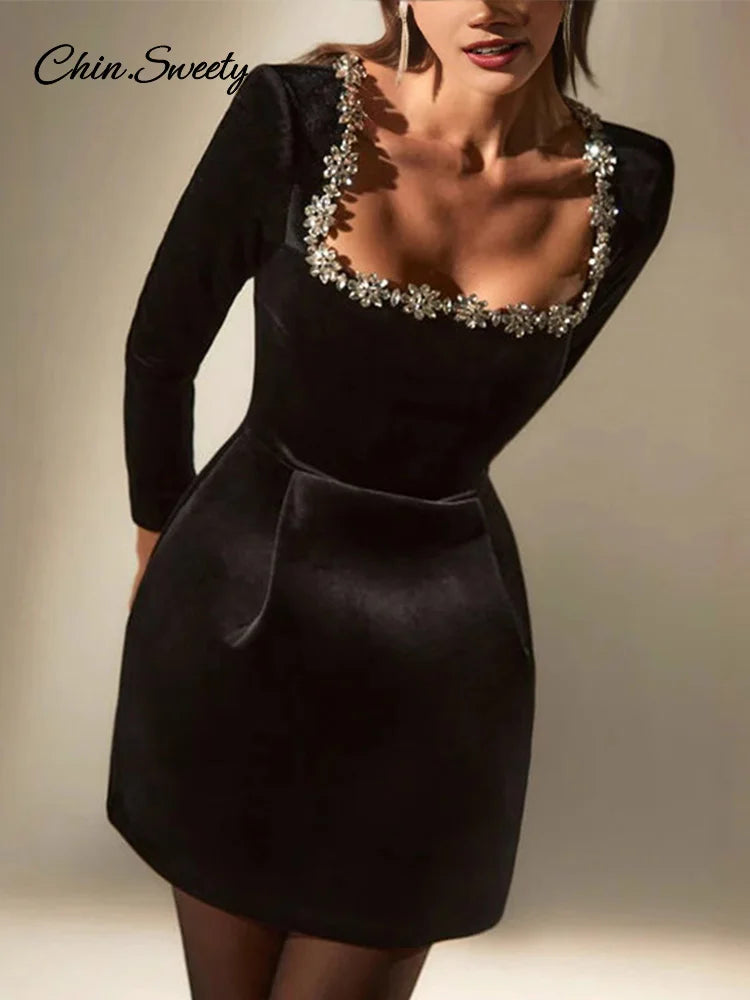 Weihnachtskleid Holidays Ladies | Velvet Square Collar A-Line