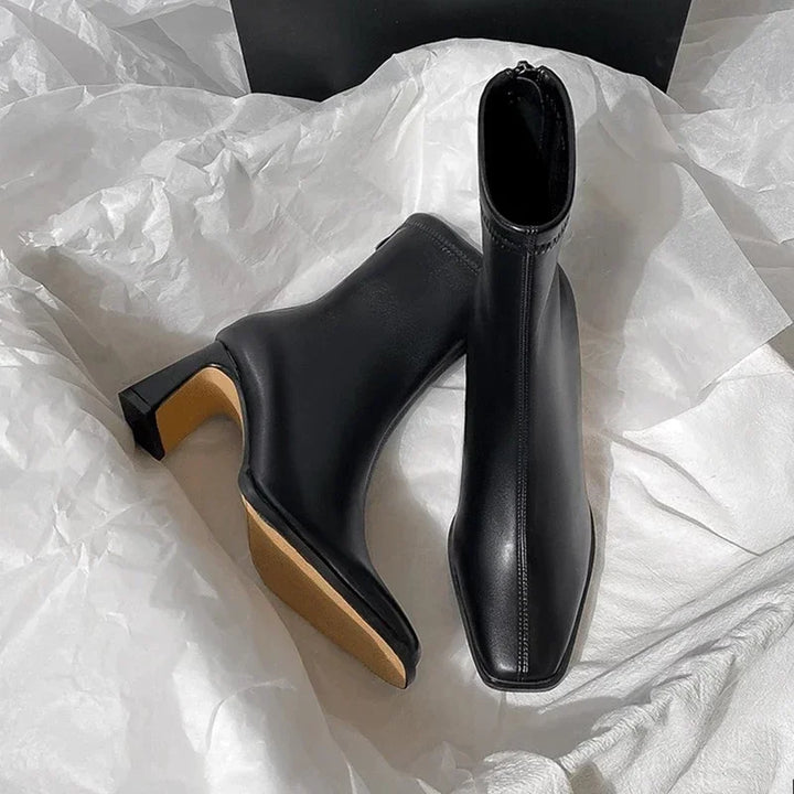 Damenstiefel Vintage | Quadratische Zehe Dicke Ferse Warm Winter