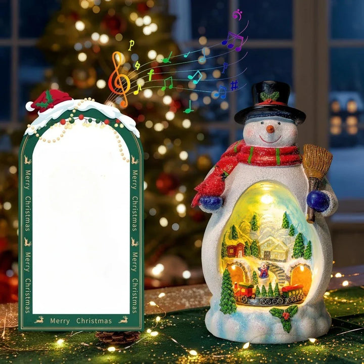 Weihnachtsdorf Schneedorf Figur - Lichter, Musik & rotierender Zug, USB/Batteriebetrieben