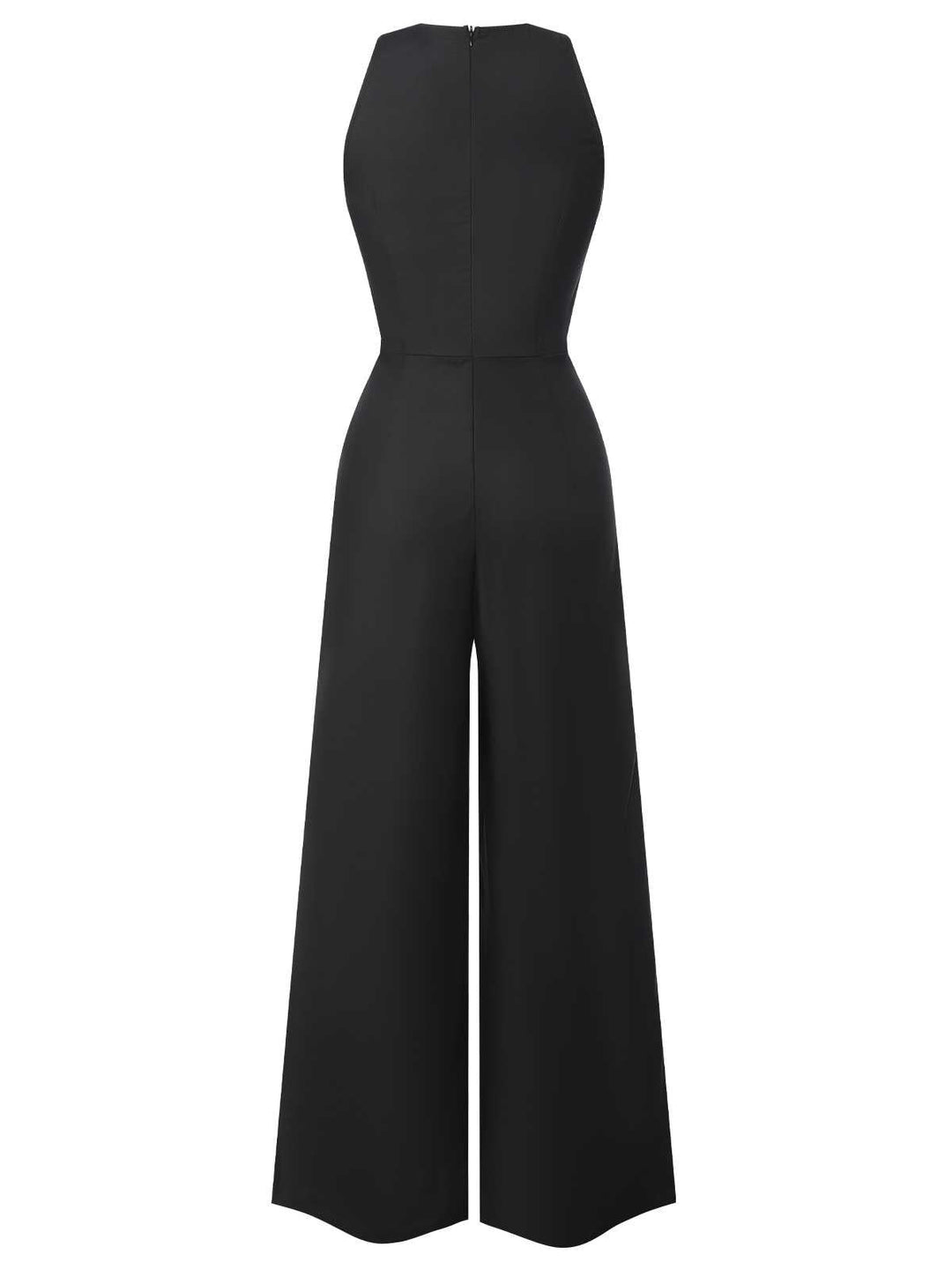 Schwarz 1950er Ärmelloser Geknöpfter Solider Jumpsuit | Retro-Stil, Elegant und Komfortabel