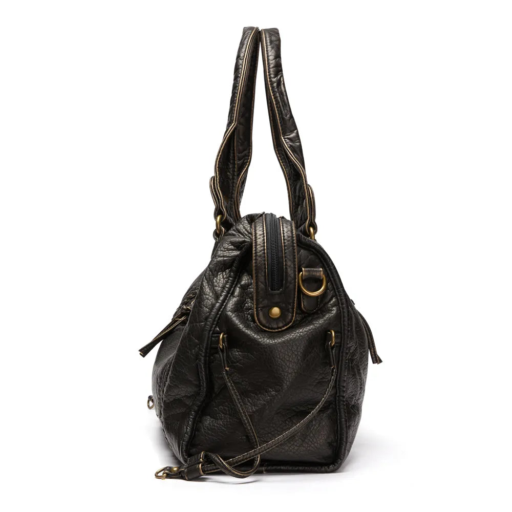 Schwarze Eleganz | Luxuriöse Handtasche aus echtem Leder