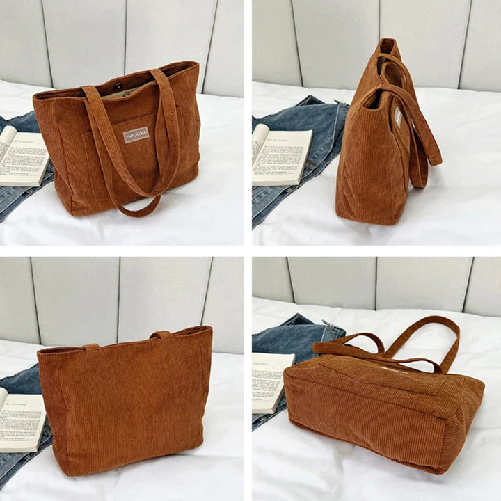 Damen Schultertasche aus Cord | Geräumig & Modisches Design mit Fronttasche