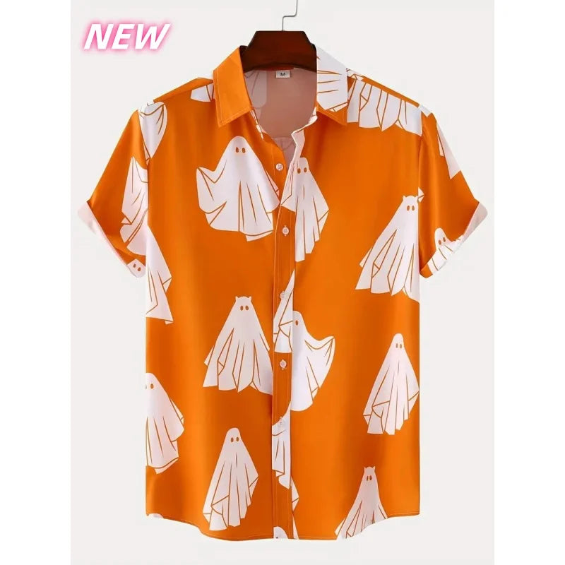 Halloween Aloha Shirt | 3D Geister & Skelett Print Kurzarmhemd im Streetwear-Stil
