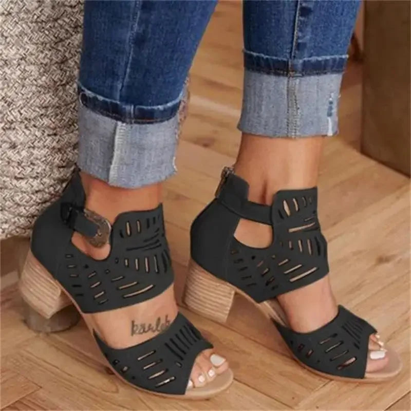 Alina Damen Sandalen mit Absatz & Ajourmuster | Elegant, Luftig & Verstellbar für den Sommer