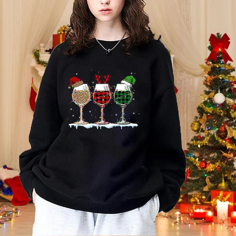 Weihnachten Pullover Rundhalsausschnitt gewinnen | Rotwein Glas Pullover Frauen