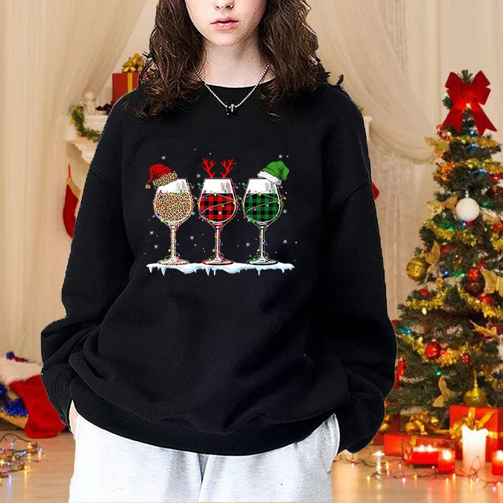 Weihnachten Pullover Rundhalsausschnitt gewinnen | Rotwein Glas Pullover Frauen