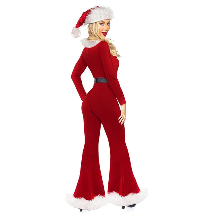 Weihnachten Jumpsuit Damen Langarm | Flared Hose Hut Set
