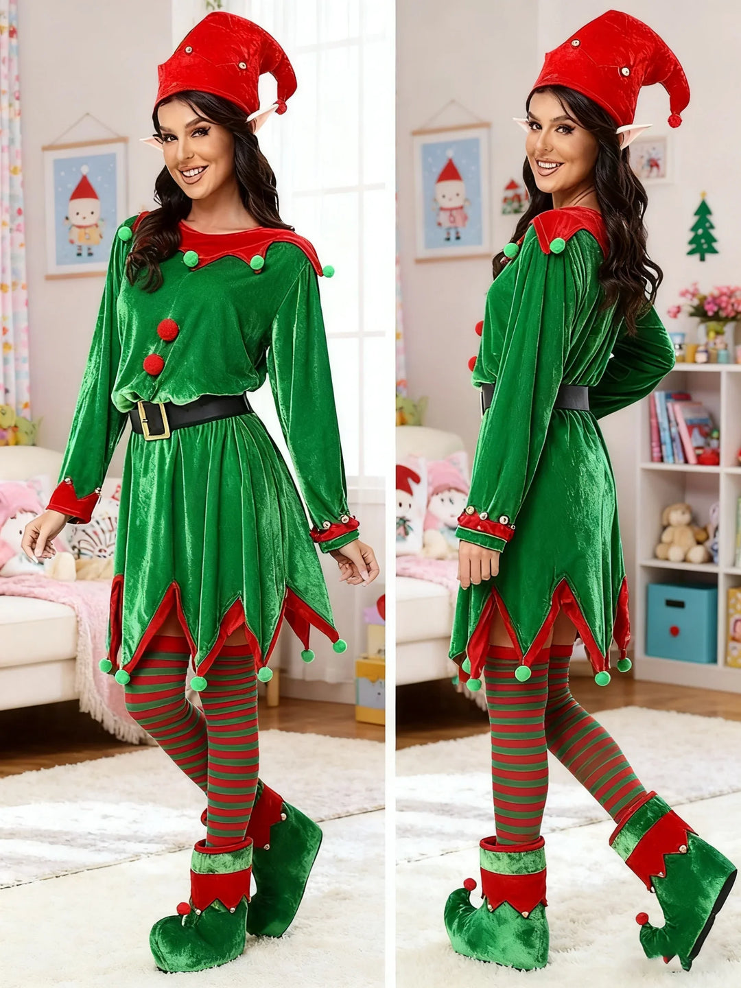 Leprechaun Kostüm Damen Kleid Grün | Gürtel Hut Set