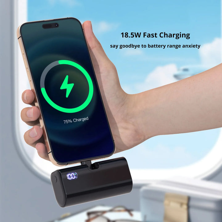 Liboer Faltbarer Externer Akku Schnellladung | 5000mAh USB-C oder Lightning LED-Bildschirm