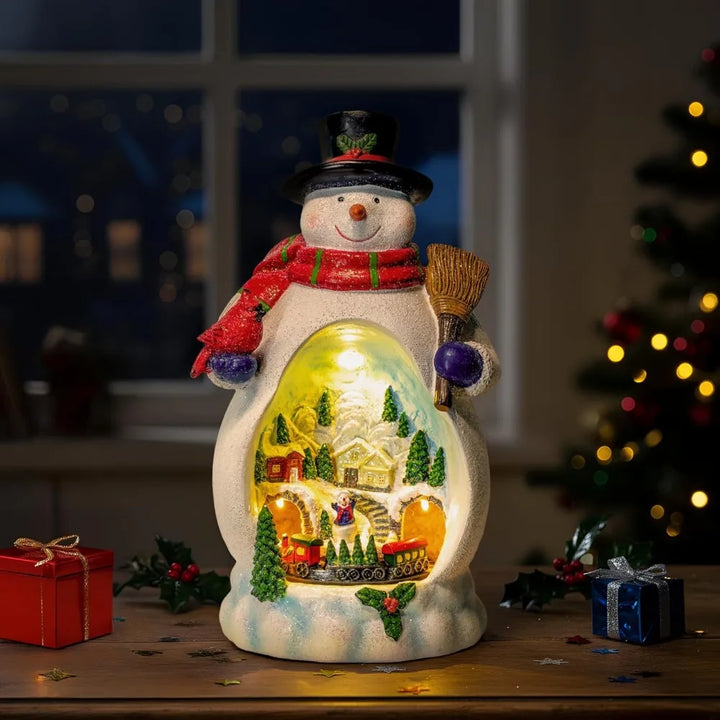 Weihnachtsdorf Schneedorf Figur - Lichter, Musik & rotierender Zug, USB/Batteriebetrieben