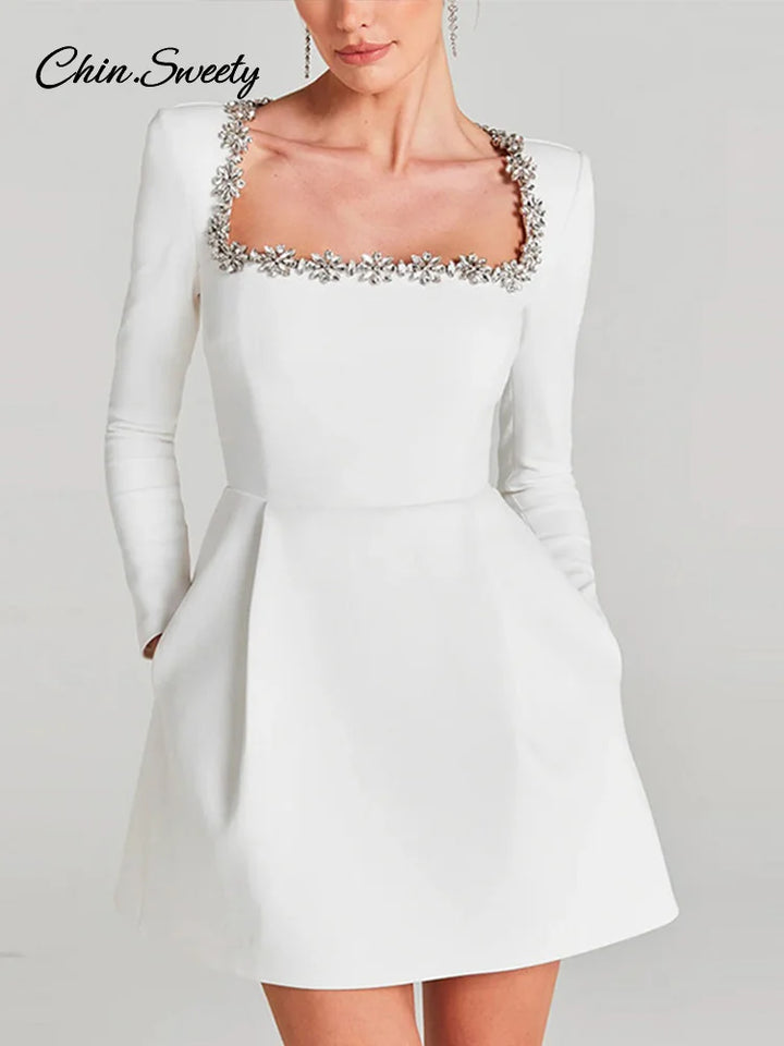 Weihnachtskleid Holidays Ladies | Velvet Square Collar A-Line