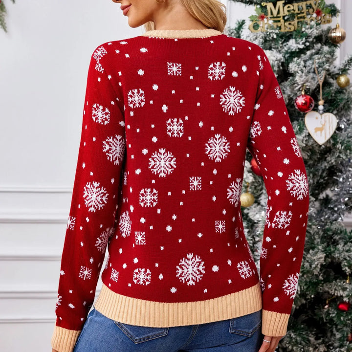 Weihnachten Pullover gestrickt Damen Rundhalsausschnitt Langarm Pullover Festlich