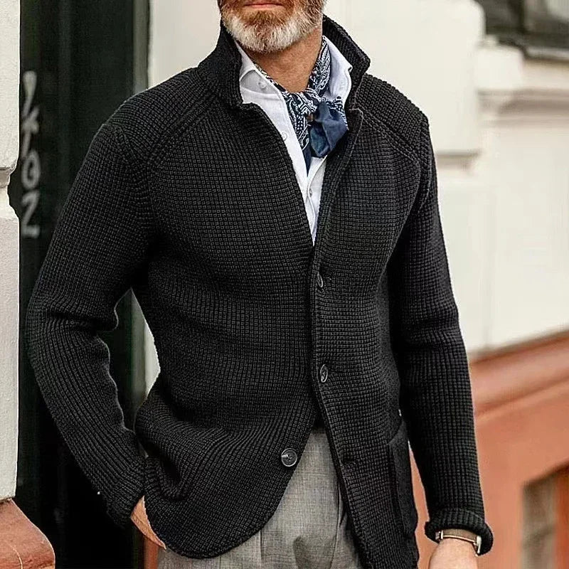 Strickjacke Herren mit Stehkragen | Grobstrick Cardigan für Herbst & Winter
