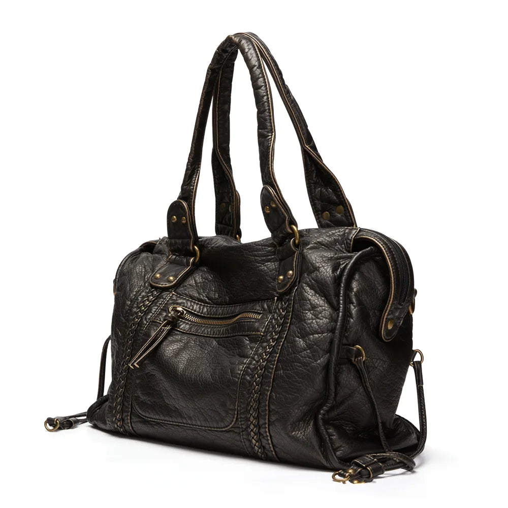 Schwarze Eleganz | Luxuriöse Handtasche aus echtem Leder