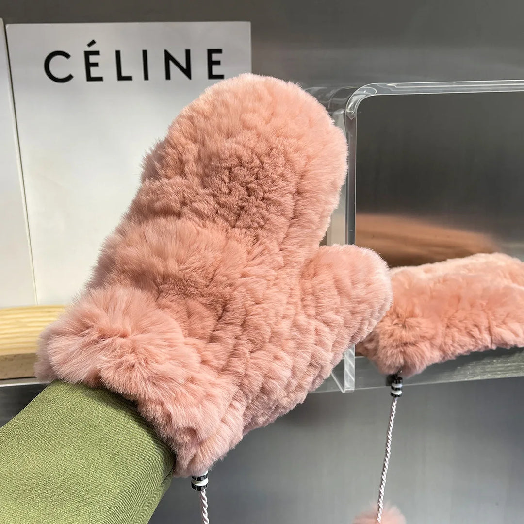 Damen Gestrickte Rex Kaninchen Fell Winterhandschuhe - Warme Weiche Fäustlinge
