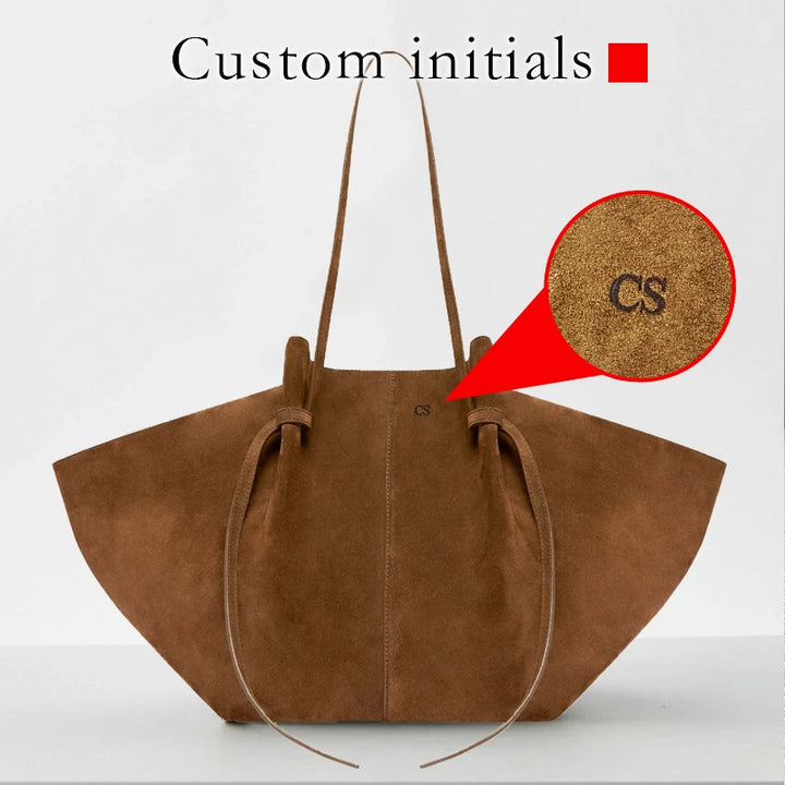 Damen Handtasche Personalisiert | Große Schultertasche aus Wildlederimitat mit Initialen3