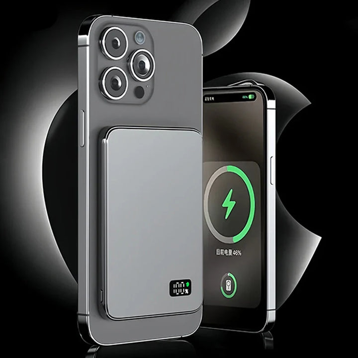 Ultradünner externer Akku | Magnetisches kabelloses Schnellladegerät mit LED-Bildschirm für iPhone & Samsung