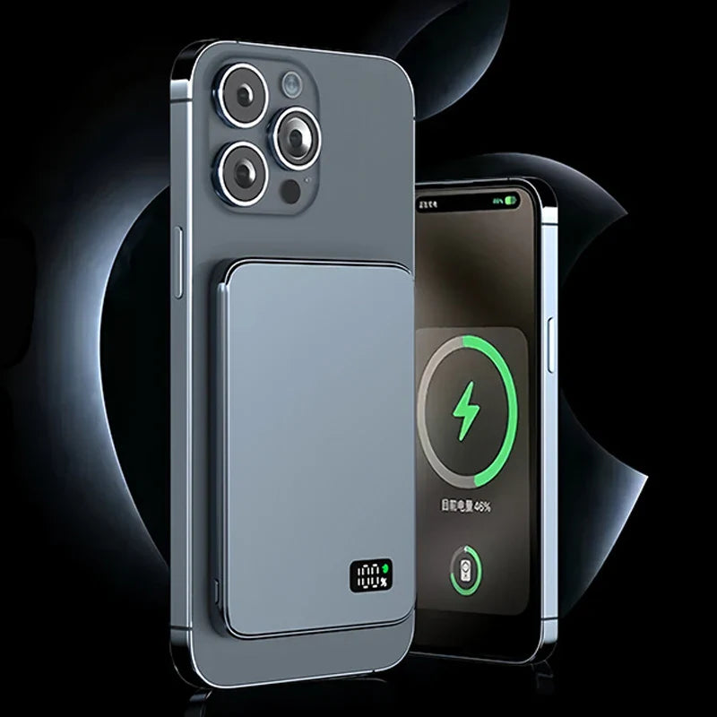 Ultradünner externer Akku | Magnetisches kabelloses Schnellladegerät mit LED-Bildschirm für iPhone & Samsung