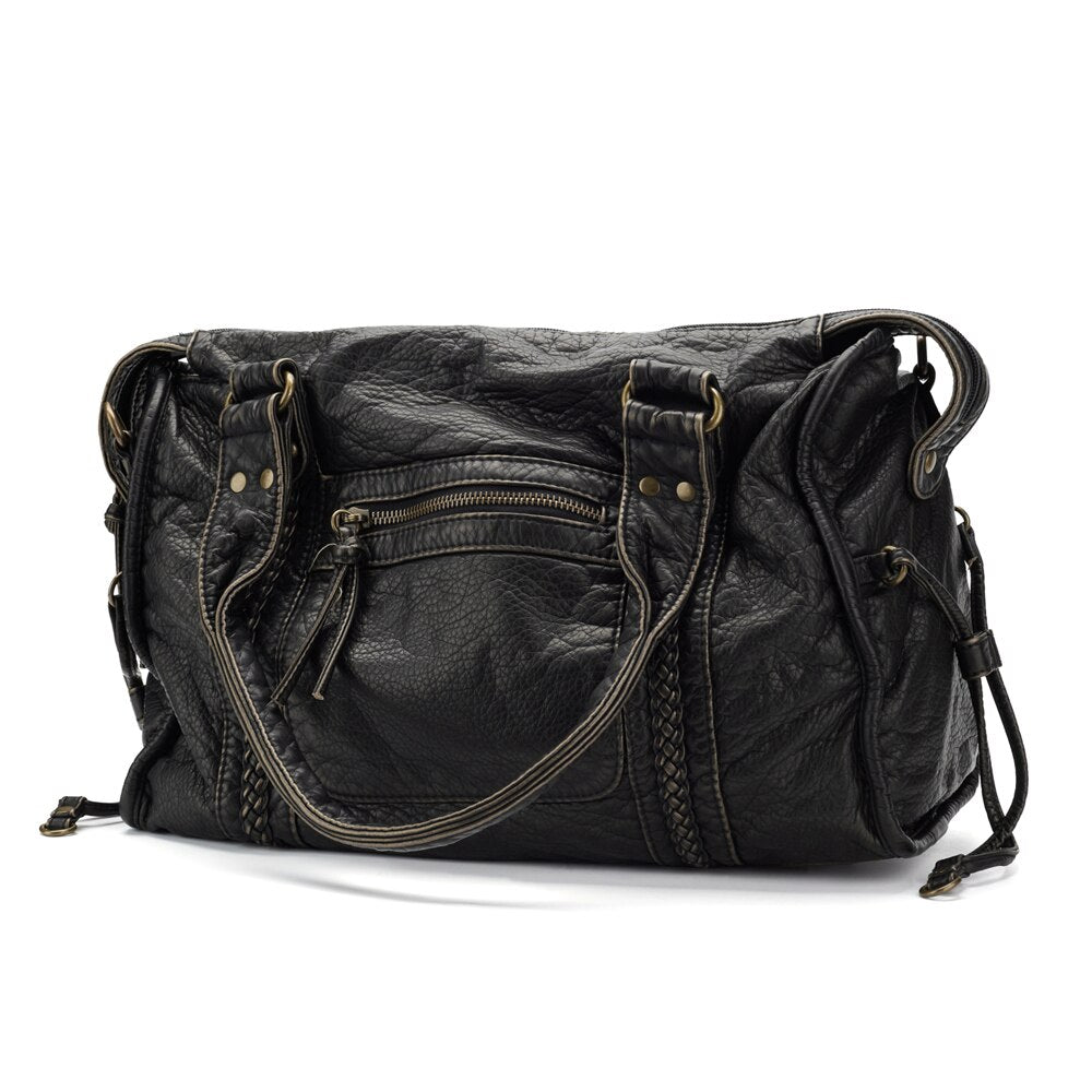 Schwarze Eleganz | Luxuriöse Handtasche aus echtem Leder