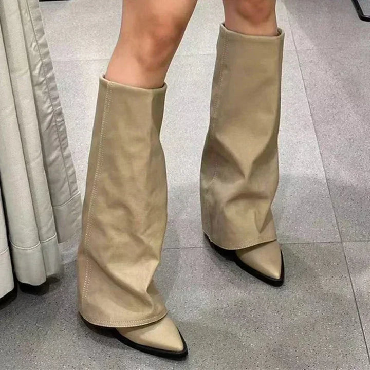 Hohe Chunky Lederstiefel für Damen | Kniehohe Chelsea Boots mit Blockabsatz und trendigem Design