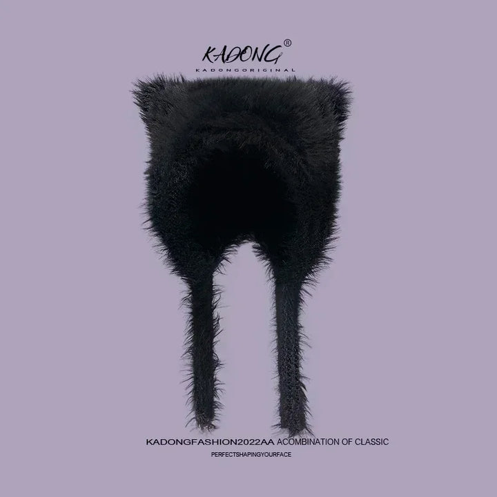 Damen Plüsch Katzenohr Mütze - Süße Koreanische Pullover Beanie mit Ohrschutz