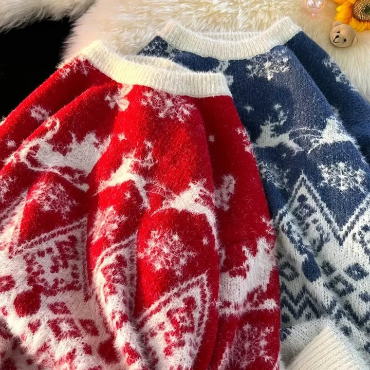 Weihnachtspullover gestrickt Herren Rundhals Wollpullover