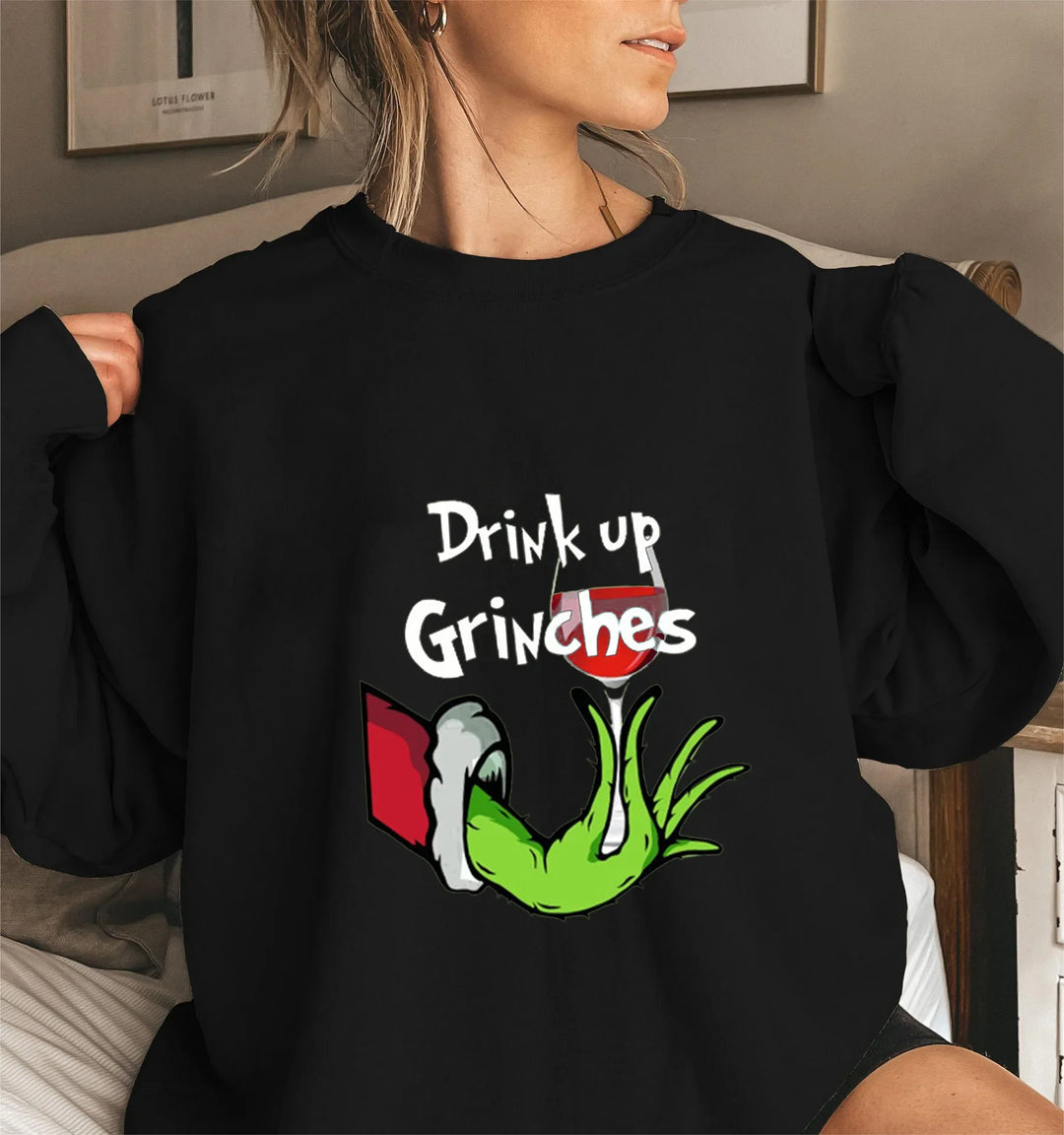 Sweatshirt Dame Rund Hals Drink up grinches | Jule Tegneserie
