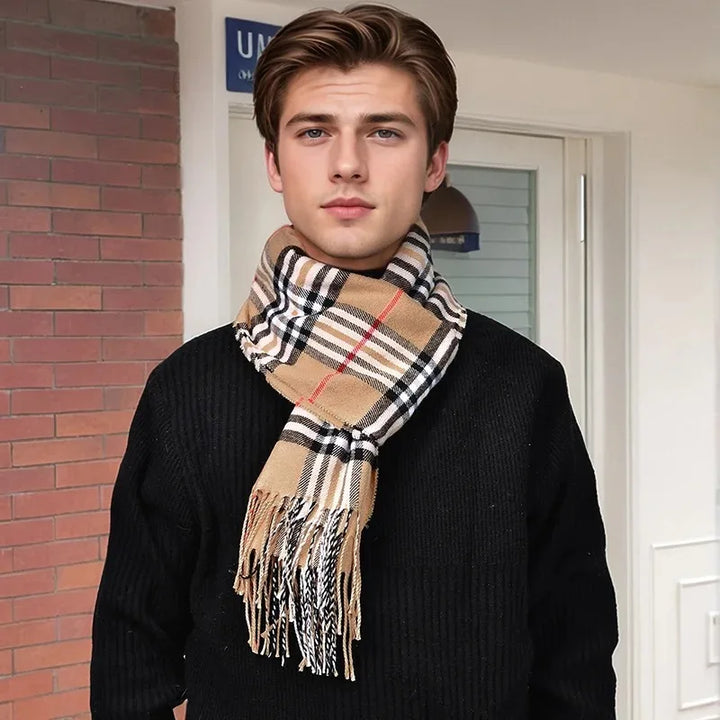 Herren Plaid Winterschal - Hohe Qualität, Warmer Streifen Schal mit Quasten