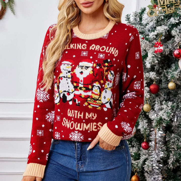 Weihnachten Pullover gestrickt Damen Rundhalsausschnitt Langarm Pullover Festlich