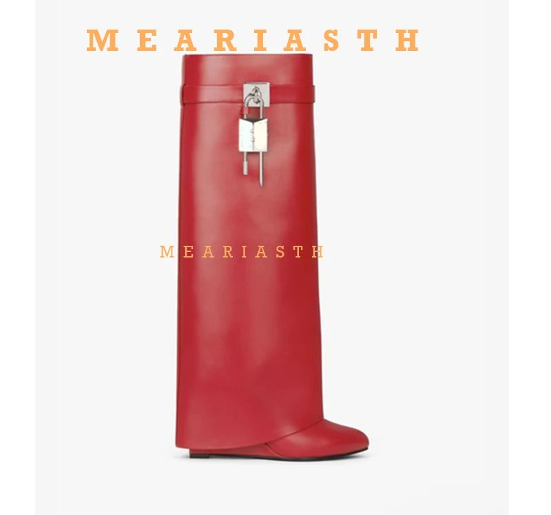 Designer Kniestiefel für Damen | Herbst Winter High Heel Stiefel im Gothic- und Faltenstil