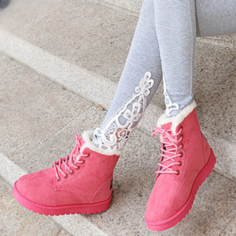 Damen Winterstiefel Kurz | Plüschfutter Warm Komfort Kreuzriemen