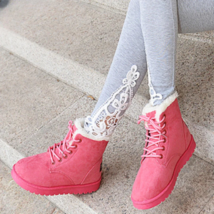 Damen Winterstiefel Kurz | Plüschfutter Warm Komfort Kreuzriemen