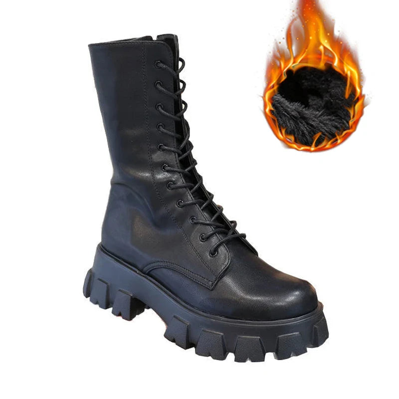 Stiefel Damen Semi High | Chelsea Schnürsenkel Reißverschluss Plattform