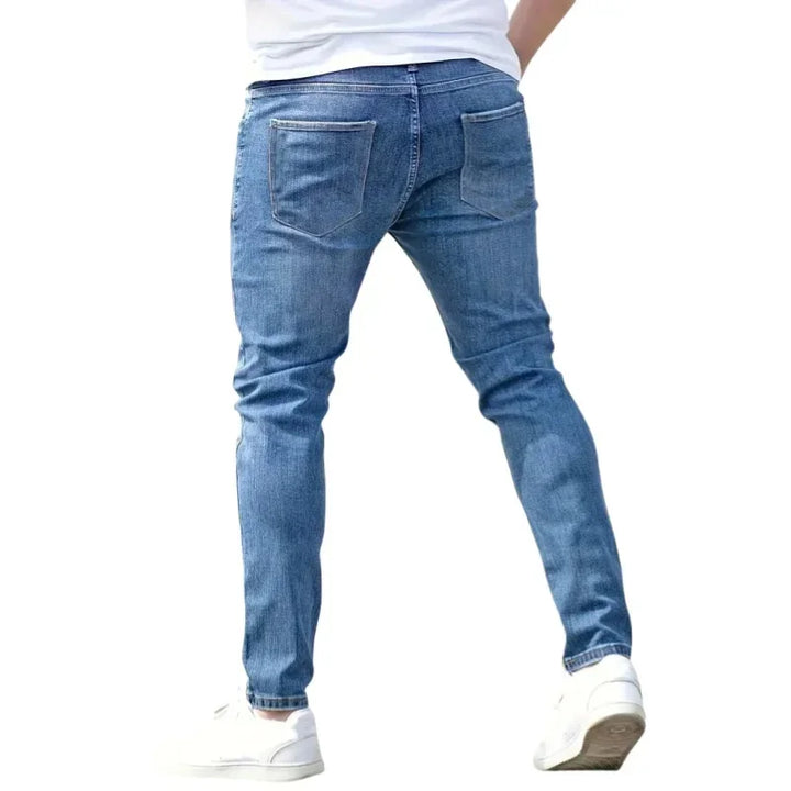 Herren Jeans Slim Fit | Elastische Stretch Röhrenjeans mit Reißverschluss in Blau & Schwarz
