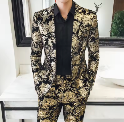 Anzug-Set Glänzendes Gold und Silber 2-teiliges Set - Koreanischer Stil