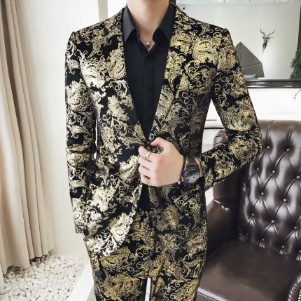 Anzug-Set Glänzendes Gold und Silber 2-teiliges Set - Koreanischer Stil