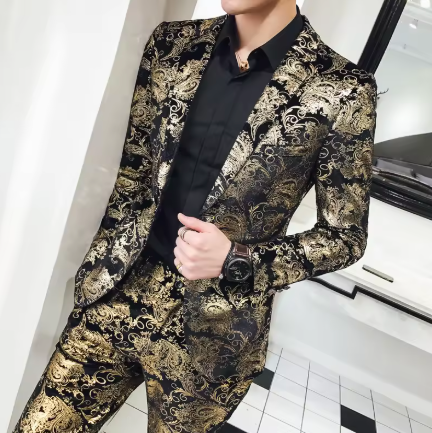 Anzug-Set Glänzendes Gold und Silber 2-teiliges Set - Koreanischer Stil