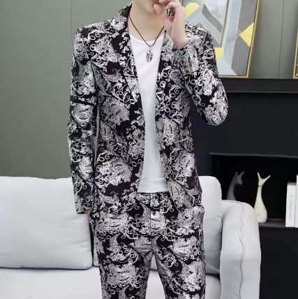 Anzug-Set Glänzendes Gold und Silber 2-teiliges Set - Koreanischer Stil
