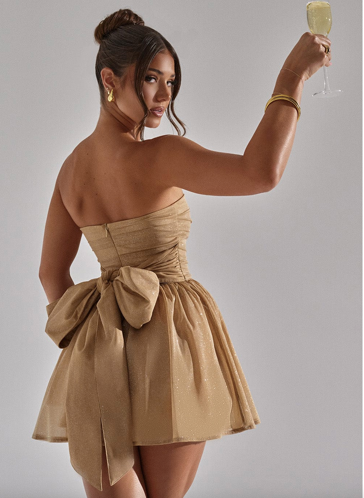 Nayla Schwarzes Trägerloses Glitzerkleid mit Pailletten | Eleganter Party-Look für Besondere Anlässe