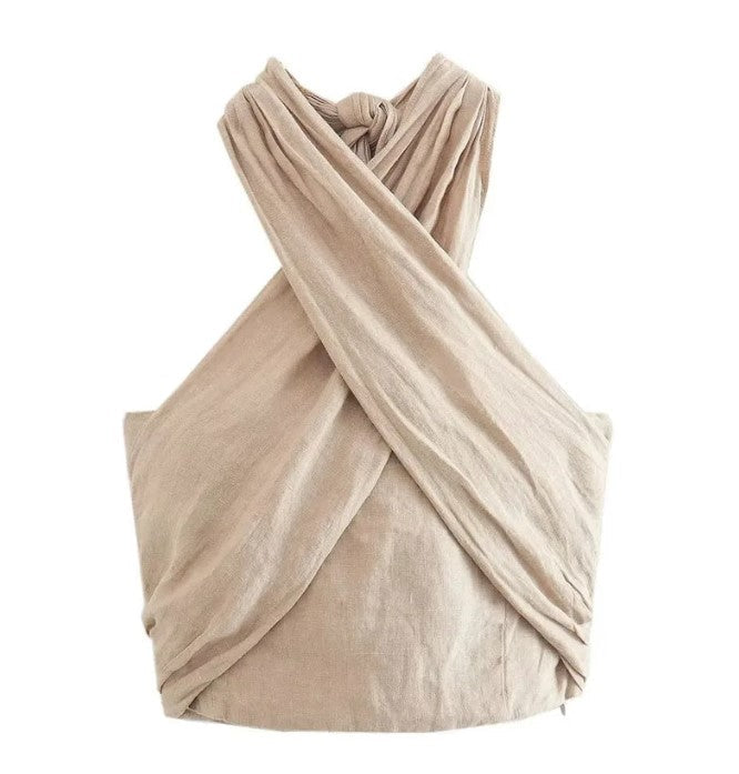 Elena Leinen-Top mit Halter-Kragen | Eleganz & Leichtigkeit