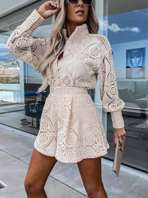 Maélie Zweiteiliges Damen Sommer-Set mit Boho-Spitze | Luftig, Unifarben & Ideal für Festivals