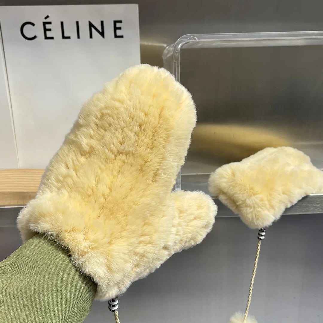 Damen Gestrickte Rex Kaninchen Fell Winterhandschuhe - Warme Weiche Fäustlinge
