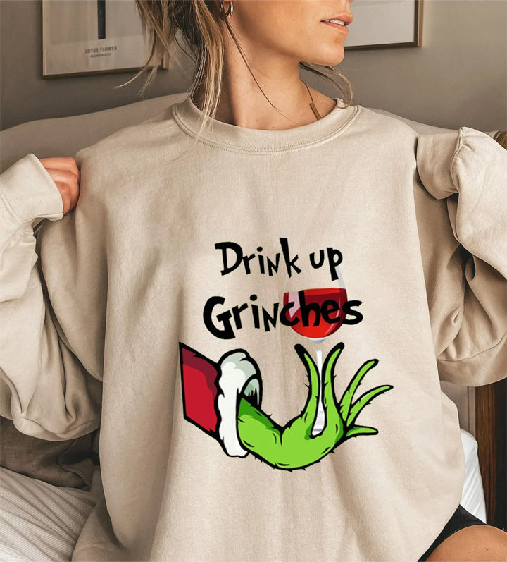 Sweatshirt Dame Rund Hals Drink up grinches | Jule Tegneserie