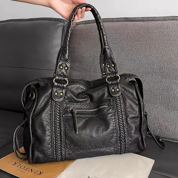 Schwarze Eleganz | Luxuriöse Handtasche aus echtem Leder