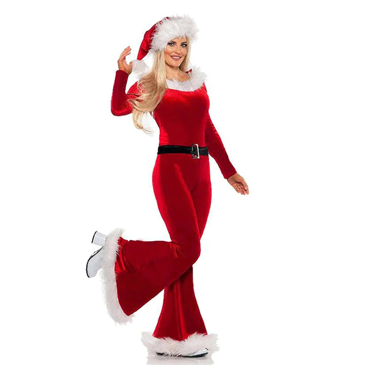 Weihnachten Jumpsuit Damen Langarm | Flared Hose Hut Set