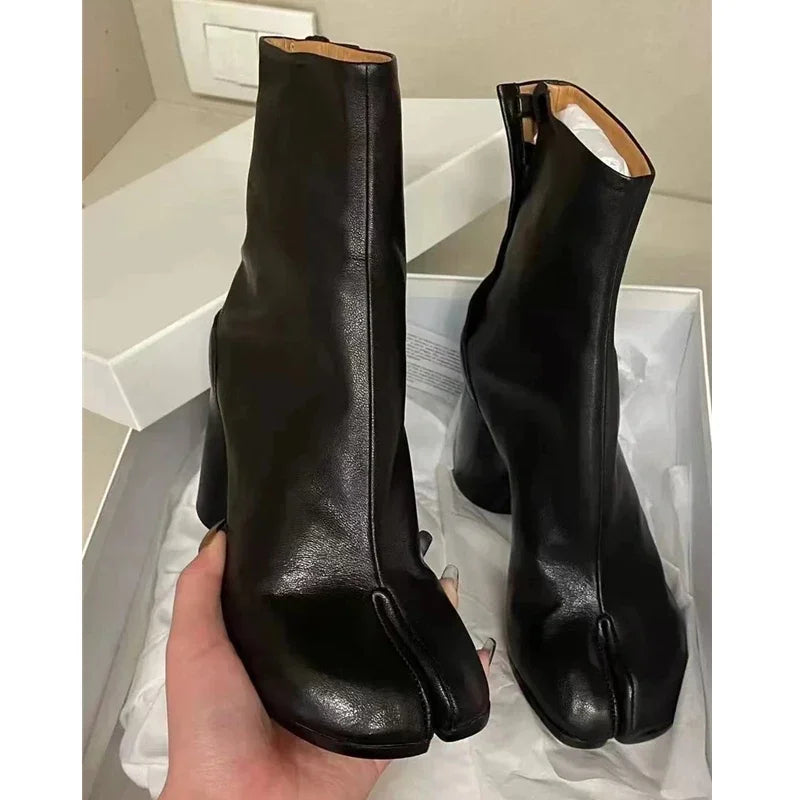 Stiefelette Damen Tabi | Weiches Leder Dicke Ferse Mode