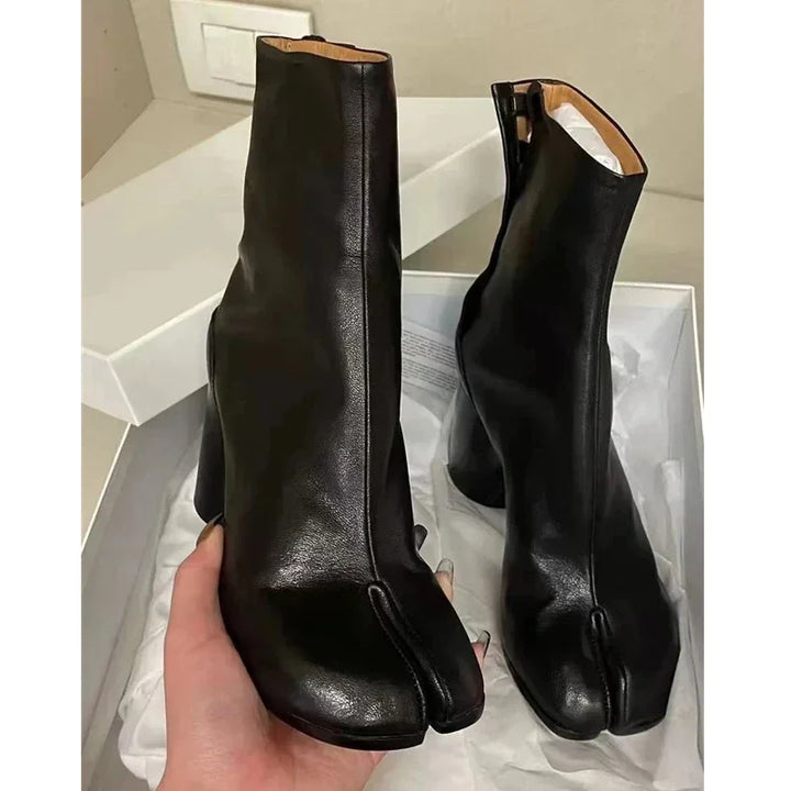 Stiefelette Damen Tabi | Weiches Leder Dicke Ferse Mode