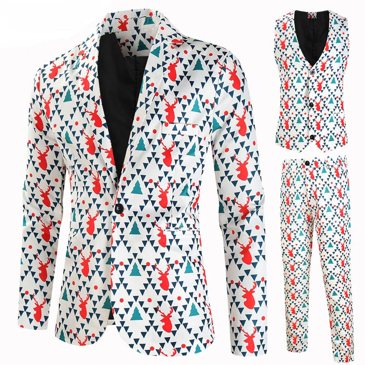 Herren 3-tlg. Weihnachtsanzug | Schneeflocke Blazer Hose Weste