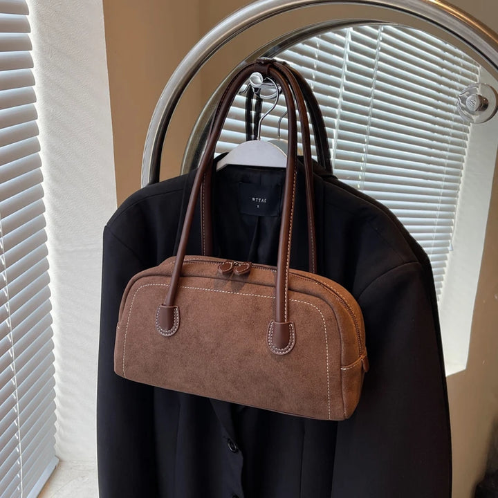 Bolso de hombro para mujer | Bolso de ante sintético con cremallera y múltiples compartimentos